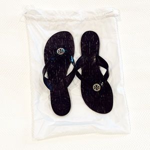 Tory Burch Black Leather Flip Flops